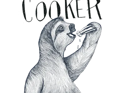 I love my slow cooker illustration pen and ink sloth