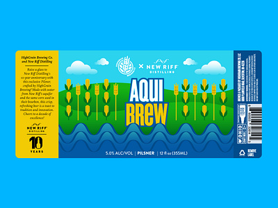 AquiBrew Beer Label | New Riff Distilling alcohol badge beer bourbon branding brewing corn distilling drawing grain graphic design icon illustration label logo minimalism packaging print water whiskey