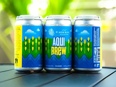 AquiBrew Beer Can | New Riff Distilling badge beer bourbon brewing can corn distilling drawing graphic design icon illustration logo packaging photo print product water whiskey