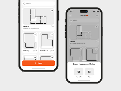 Measure & Draw: Floor Plan App UI Concept appdesign architecture cleandesign designsystem floorplan homedesign interiordesign minimalui mobileapp productdesign ui uidesign