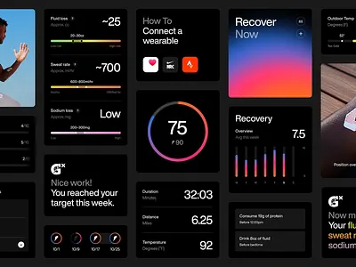 Advanced Fitness & Recovery Dashboard UI advanced fitness app app screen dark dark mode dark tone dashboard graphic design infographics mobile app mobile ui recovery recovery dashboard ui design user experience user interface ux design