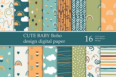 Cute Baby Boho Pattern Digital paper pack 3d animation graphic design motion graphics