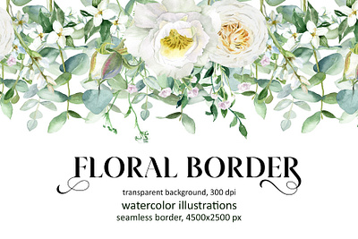 Watercolor White Peony Seamless Border 3d animation graphic design ui