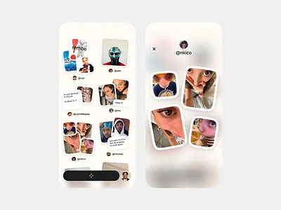 Social Feed Interface with Bubble Grid bubble layout content feed creative layout minimal design mobile design mobile interface photo focus playful layout profile grid rounded cards social feed social platform social ui soft shadows ui concept ui design user discovery user posts ux design visual interaction