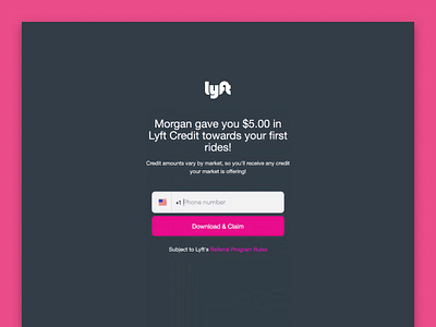 Lyft Rider Web Referral Landing Page Experiments bonus change credits customer experiment growth handoff landing page lyft money passenger refer referral reward rider rideshare simplified test web website