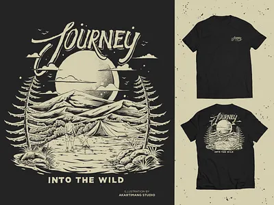 JOURNEY blackandwhite campfire camplife design digitalillustration handdrawn illustration landscape merchandise outdoor tshirt tshirt design vintage vintage design