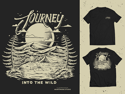 JOURNEY blackandwhite campfire camplife design digitalillustration handdrawn illustration landscape merchandise outdoor tshirt tshirt design vintage vintage design