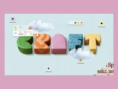 Playful UI for Visual Editors cloud elements color picker creative system design playground design tool drag interface file icons floating windows interactive style interface experiment layout builder no code platform playful interface playful ui stylized ui texture blocks ux concept ux ui visual editor visual editors
