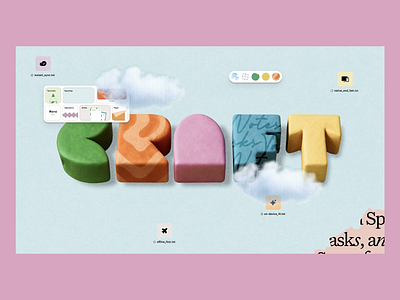 Playful UI for Visual Editors cloud elements color picker creative system design playground design tool drag interface file icons floating windows interactive style interface experiment layout builder no code platform playful interface playful ui stylized ui texture blocks ux concept ux ui visual editor visual editors