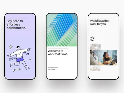 Onboarding Screens for Collaboration Platform app onboarding b2b saas clean layout collaboration tool interface design intro sequence minimal style mobile ui mobile walkthrough onboarding screens product intro smart layout team platform ui concept user journey ux patterns ux ui welcome flow workflow guide workplace software