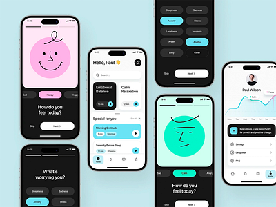 Tracking and Wellness App Design app design calming interface clean layout daily reflection emotion check in emotion tracking guided sessions health app meditation app mental balance mental clarity mental wellness mobile interface mood journal mood tracker self care stress management ui design ux design wellness tool