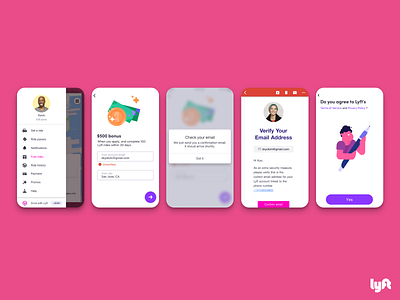 Lyft Driver iOS Self-referral Email Verification Flow bonus confirm dog drive driver edgecase email flow ios lyft mobile onboarding refer referee referral rider rideshare sign up verification verify