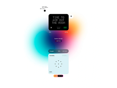 Ambient Air Quality Monitoring UI Design air quality alert system ambient display co2 monitor device screen digital wellness ecological interface environmental data glowing visuals health monitoring humidity sensor iot interface minimal layout oxygen level quality monitoring sensor feedback smart home ui concept ui design ux design