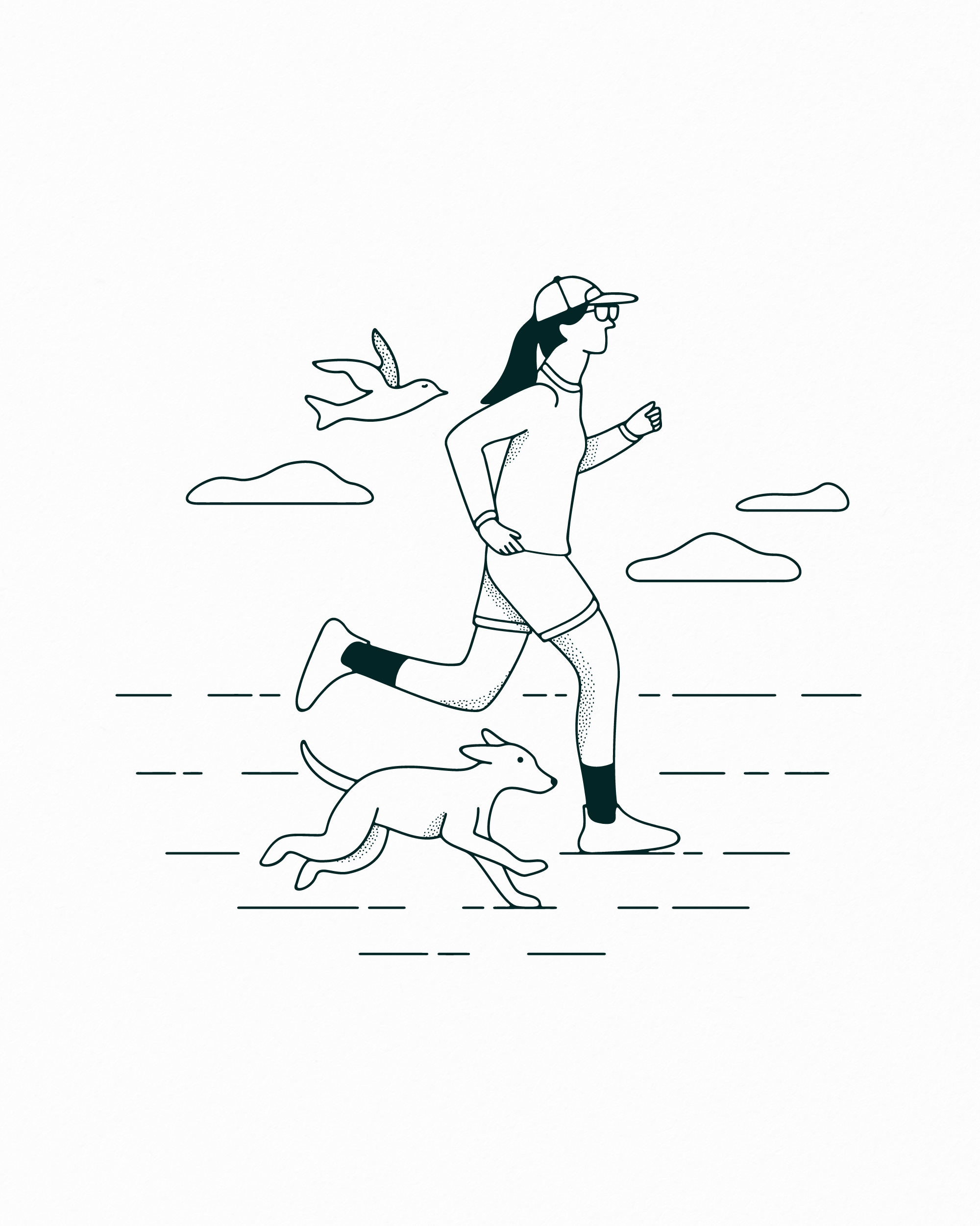 Spring Running Illustration, 2025 bird community dog illustration long island race run run community runner running summer sun