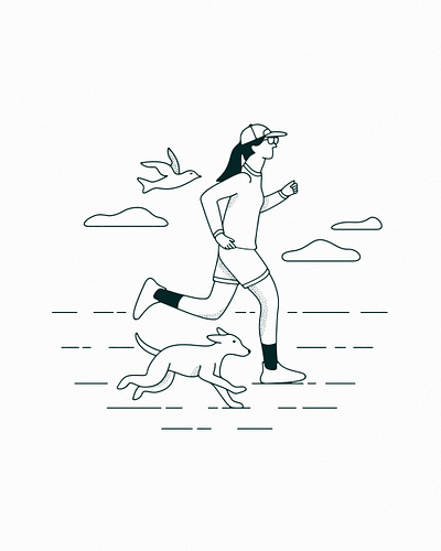 Spring Running Illustration, 2025 bird community dog illustration long island race run run community runner running summer sun