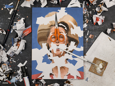 Ursula von der Leyen, studio collage portrait scissors studio ursula von der leyen