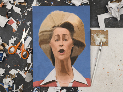 Ursula von der Leyen, studio collage dribbble illustration paper portrait portraits ursula von der leyen