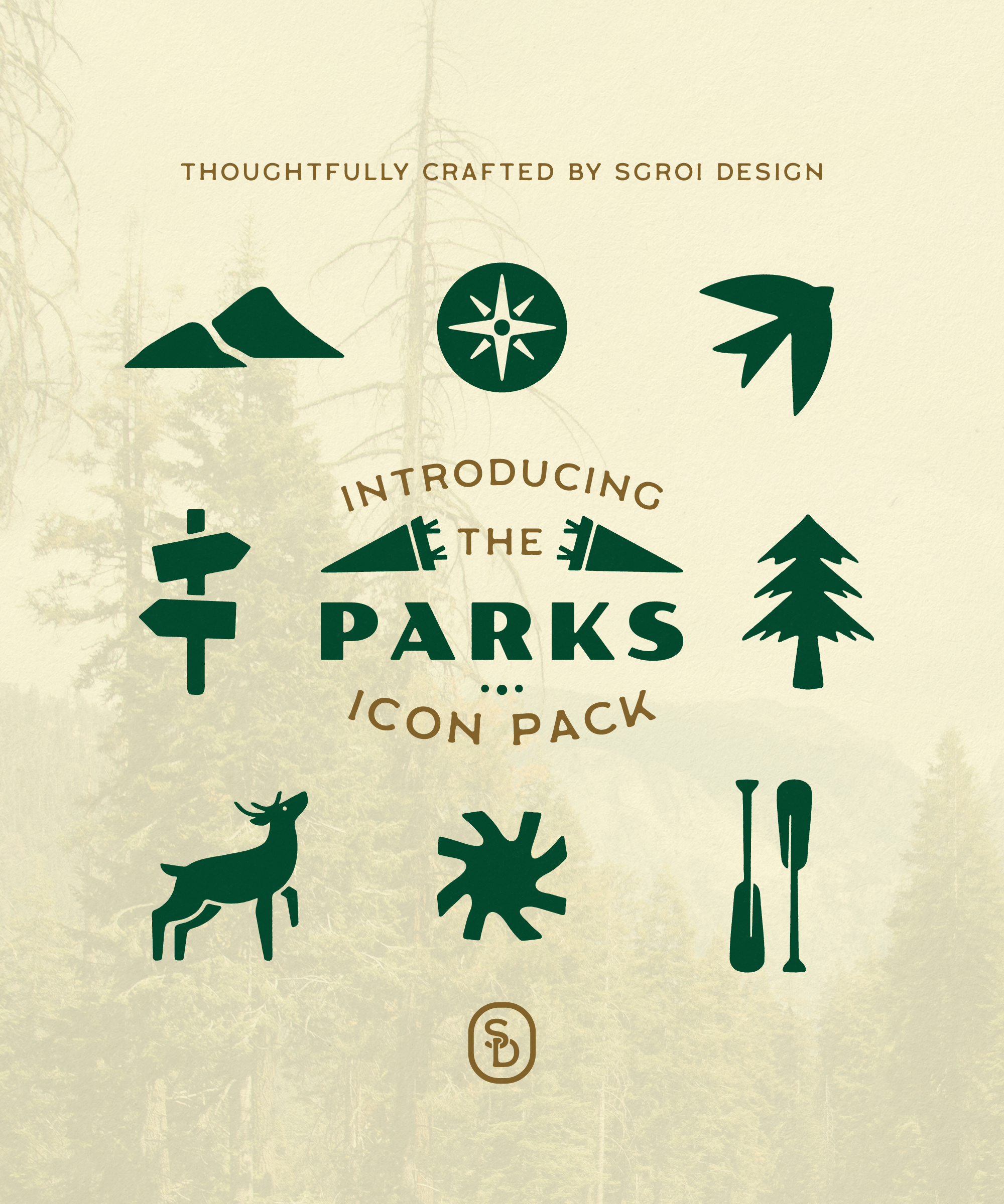 Parks Icon Pack bird compass deer digital product hiking icon pack icon set iconography illustration mountains national park national parks parks pine tree