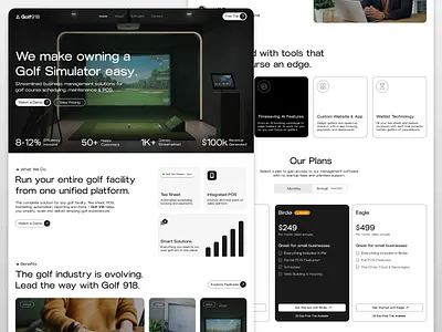 Golf Simulator Management Software Startup Landing Page Website branding cta funnel game golf golfing graphic design illustration landing page minimal modern software sports startup tech typography ui ux vector website