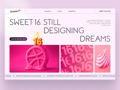 Happy 16th, Dribbble! Here's to Dribbble & UX/UI magic ai images clear congratulation design dribbble happy happy birthday minimal pink ui uiux ux web design