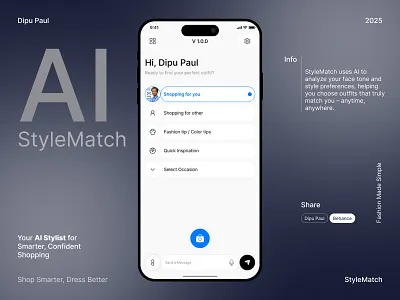 StyleMatch – AI Shopping Assistant App (Case Study) ai ai fashion ai shopping assistant app ai technology app interface app ui case study e commerce app fashion app innovation ios app mobile app design online shop online store product design scanning shooping app stylematch virtual shooping