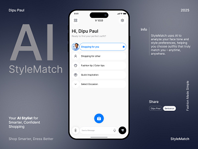 StyleMatch – AI Shopping Assistant App (Case Study) ai ai fashion ai shopping assistant app ai technology app interface app ui case study e commerce app fashion app innovation ios app mobile app design online shop online store product design scanning shooping app stylematch virtual shooping