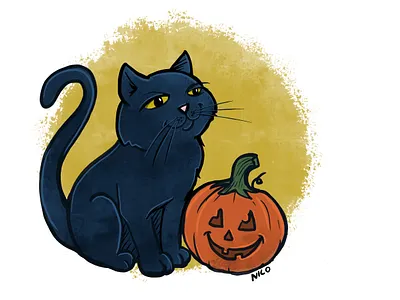 Cat with pumpkin Illustration cat illustration