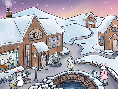 Polar Bear Village Illustration illustration polar bear