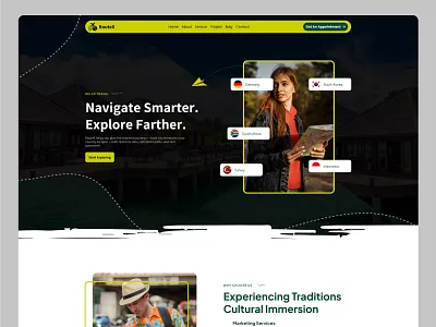 RouteX – Travel Planner Landing Page Design animation clean layout figma design hero section design interactive ui interface design landing page ui modern ui responsive design travel website ui ui design uiux user experience ux design ux inspiration web design