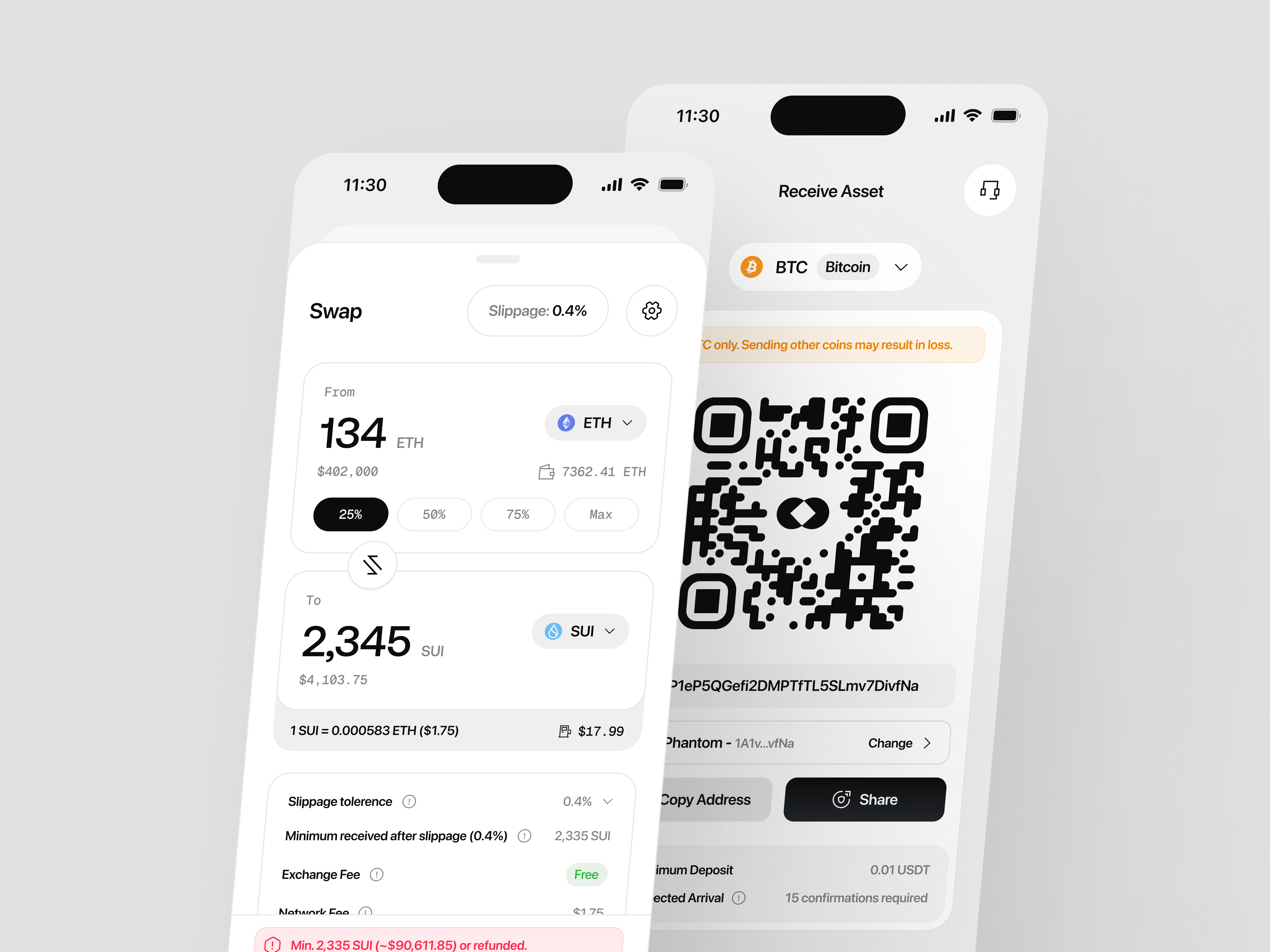 Swap & Receive Crypto - Cryptic app clean crypto crypto currency da dashboard desktop dynamic island finance fintech light mode minimal mobile mobile app receive slippage swap ui user interface ux