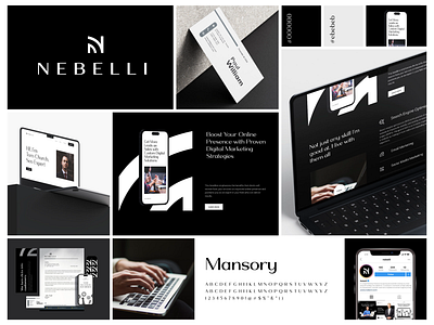 Nebelli – Minimalist Branding for Marketing Agency app icon billboard brand branding dark logo logo design logo type symbol typography visual identity
