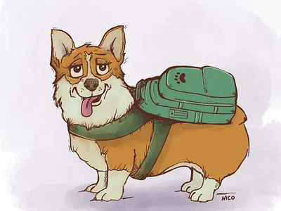 Corgi with backpack illustration corgi illustration