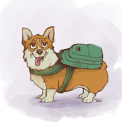 Corgi with backpack illustration corgi illustration