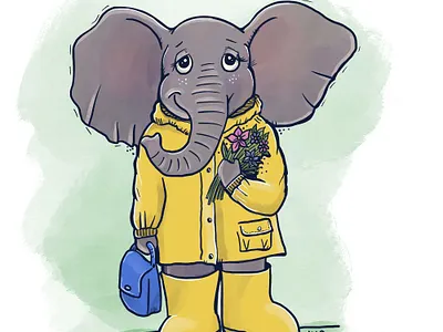 Elephant with raincoat and boots illustration elephant illustration