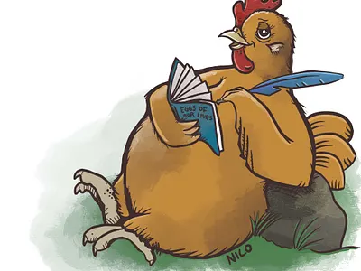Chicken writing in journal illustration chicken illustration