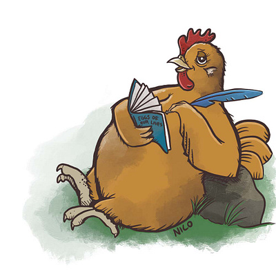 Chicken writing in journal illustration chicken illustration