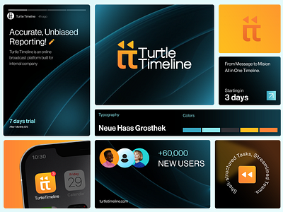 Turtle Timeline – Thoughtful Brand for Broadcast app icon branding bright color palette icon logo logo mark tech typography