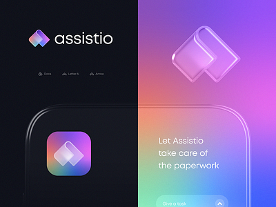 Assistio App Branding Concept a ai app arrow assistant branding chat cloud glass gpt gradient icon identity lepisov lettering liquid logo mobile tech unused