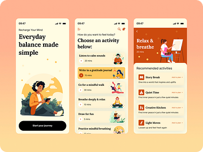 🧘‍♀️ Wellness App – Mindfulness Mobile UI available for work breathing app calm design clean ui daily self care figma focus app freelance designer habit tracker ios app ui mental health app mindfulness app mobile app design mobile experience modern app design product design relaxation app self care ux ui wellness app