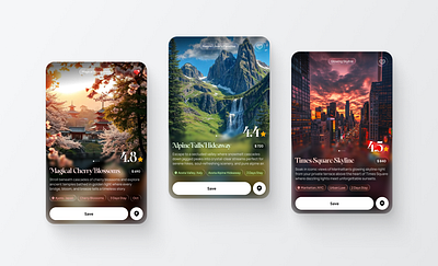 Travel Destination Cards ✨ Pt.2 app apple glass blur card concept design favorites figma glass ui glassmorphism graphic design list progressive blur ratings travel ui web design