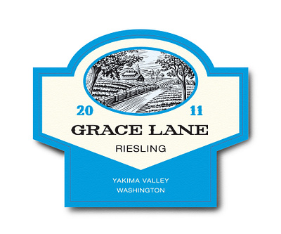 Grace Lane Wine label illustrated by Stev artwork branding design engraving etching illustration landscape line art linocut scratchboard steven noble vineyard wine wine label woodcut