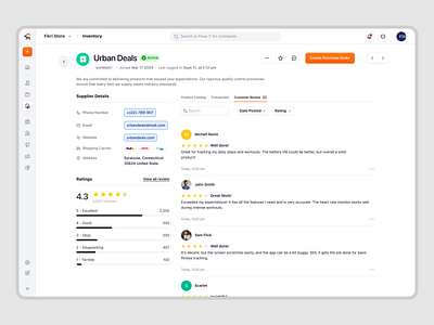 Ecomiq - Supplier Details & User Reviews in SaaS E-Commerce crm customer support dashboard data visualization e commerce ecommerce dashboard online store order management product design saas saas design supplier details supplier profile ui user reviews ux web builder web design