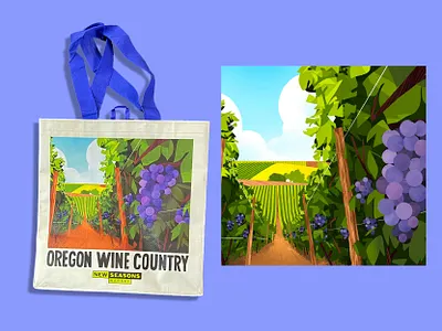 New Seasons Market Tote Bag Illustration clouds farm grapes graphic design hand lettering illustration landscape oregon pacific northwest typography vineyard wine wine country