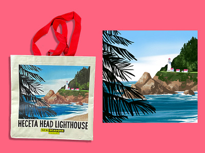 New Seasons Market Tote Bag Illustration clouds coast design hand lettering illustration landscape lighthouse ocean oregon typography