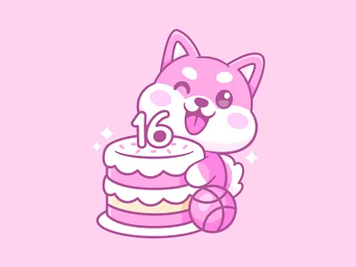 Dribbble's Sweet 16 16 years adorable anniversary birthday birthdaypost cartoon celebrating character cute cuteillustration dribbble illustration shiba