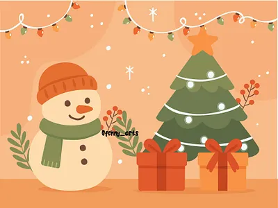 Cheerful Snowman Standing Beside Christmas Tree background bell celebration character christmas festive garland gift holiday holly mistletoe present reindeer santa snow snowflake snowman tree wallpaper winter