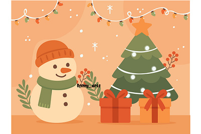 Cheerful Snowman Standing Beside Christmas Tree background bell celebration character christmas festive garland gift holiday holly mistletoe present reindeer santa snow snowflake snowman tree wallpaper winter