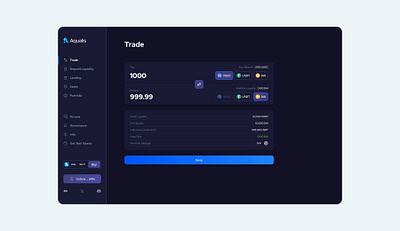 Crypto DeFi app product design for Aqualis blockchain crypto dapp defi lend lending product product design stake staking trade trading ui ux web3