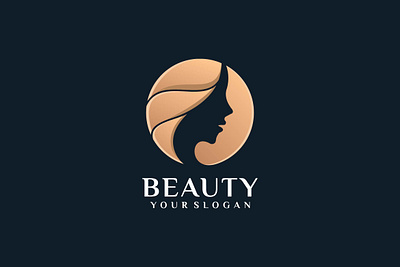 Beauty Gold Woman Hair Logo beauty branding buy face gold gradient hair identity logo minimalist sell silhouette woman