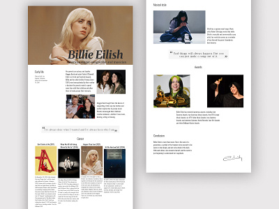 Billie Eilish Biography Layout — Editorial Design design typography ui ux